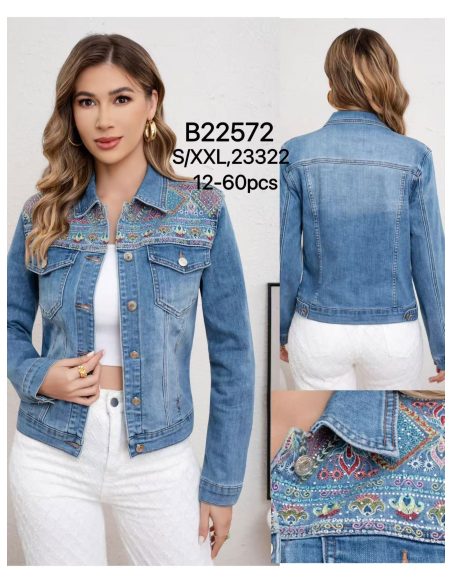 Embroidered denim jacket with rhinestone