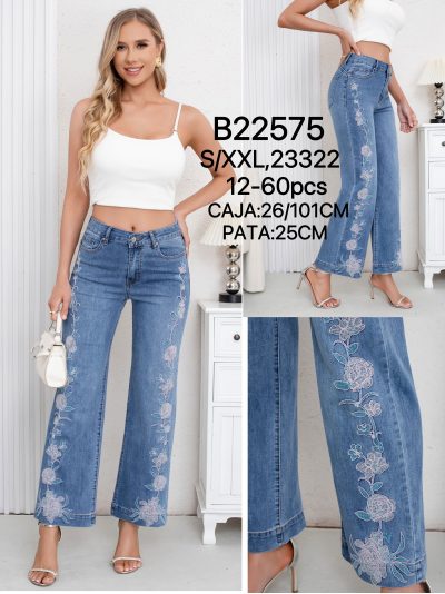 Jeans wide leg bordado de rosas 2