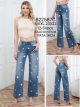 Jeans wide leg apliques de flores