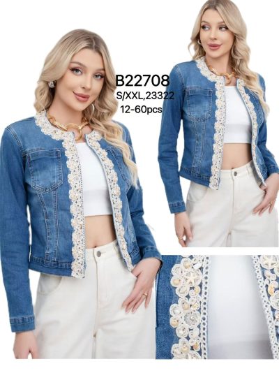 Chaqueta denim ribete de encaje y abalorios 2