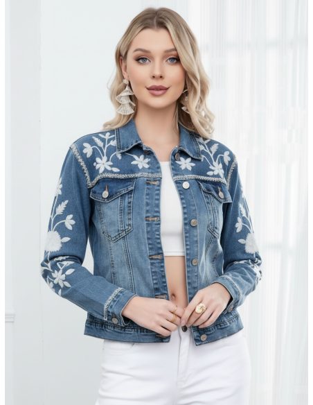 Cazadora denim bordado floral