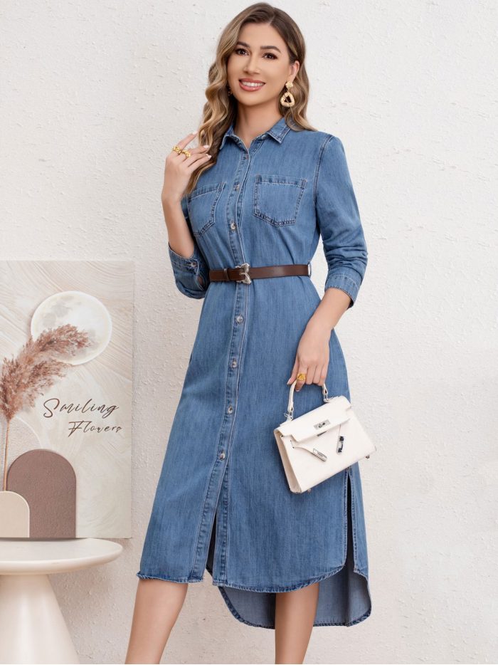 Vestido camisero denim midi cinturón