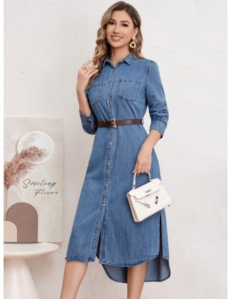 Vestido camisero denim midi cinturón