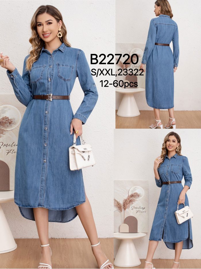 Vestido camisero denim midi cinturón