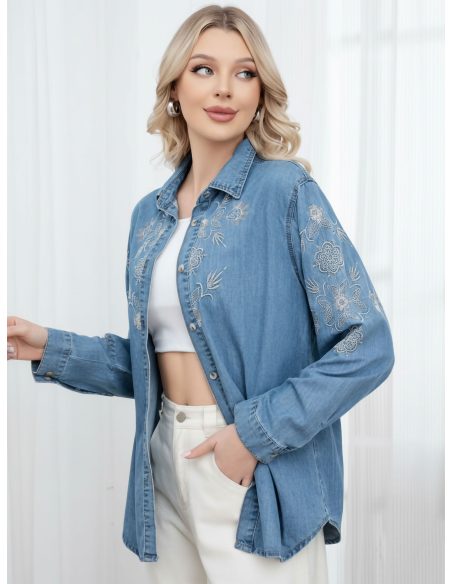 Sobrecamisa denim bordada floral