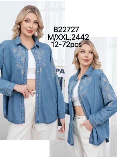 Sobrecamisa denim bordada floral 2