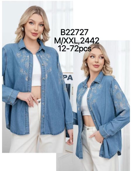 Sobrecamisa denim bordada floral