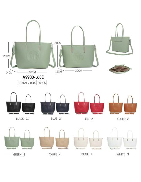 Pack 2 Bolsos shopper efecto piel con logo en relieve y doble asa