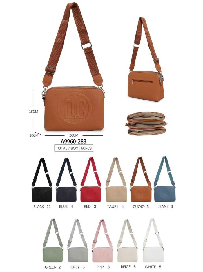 Bolso bandolera efecto piel con logo en relieve y asa ancha