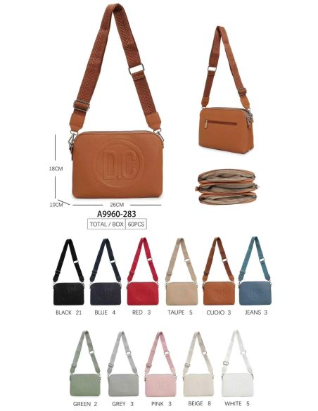 Bolso bandolera efecto piel con logo en relieve y asa ancha
