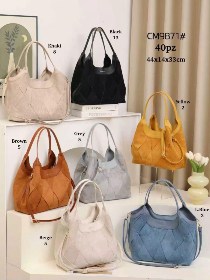 Borsa shopper effetto camoscio rombi