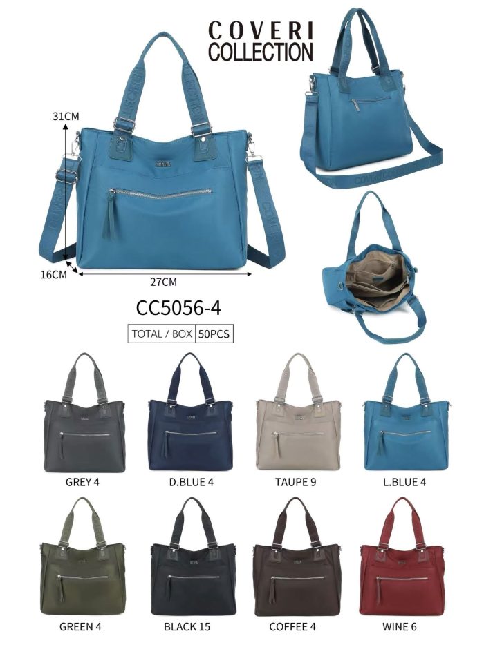 Nylon tote bag with front zip pocket