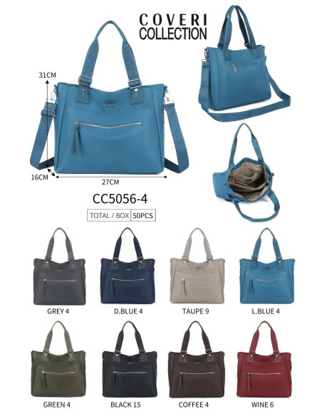 Nylon tote bag with front zip pocket