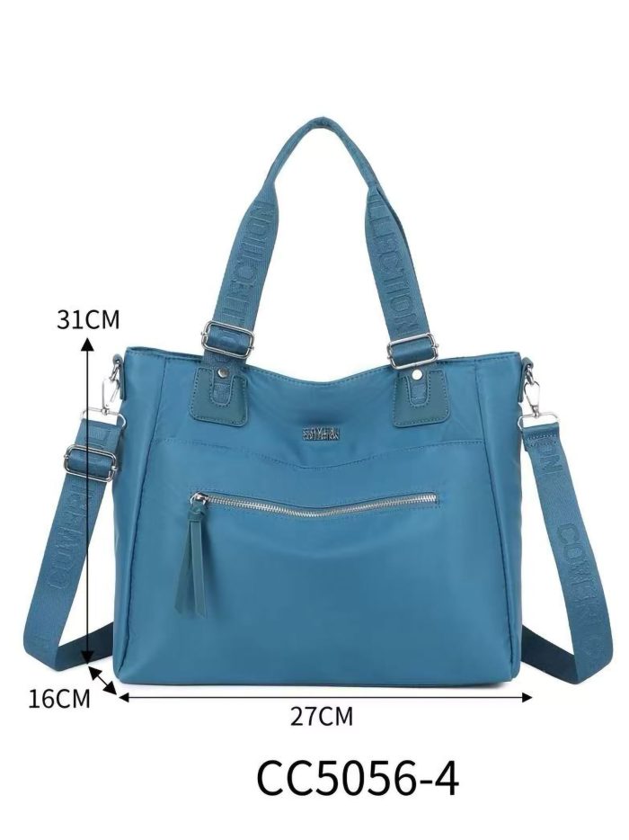 Nylon tote bag with front zip pocket