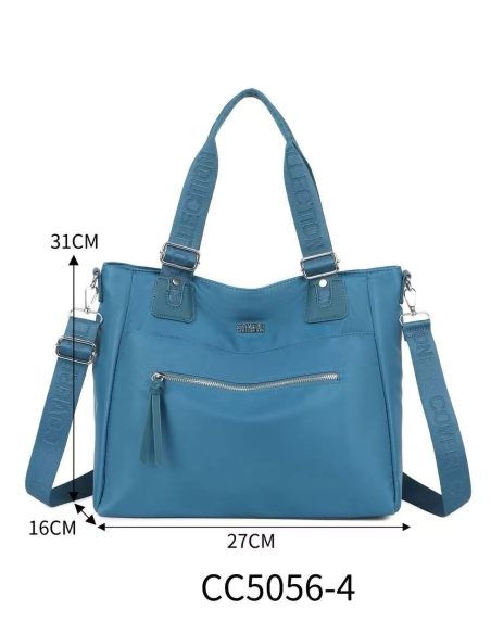 Nylon tote bag with front zip pocket