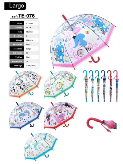 Paraguas largo infantil transparente automático