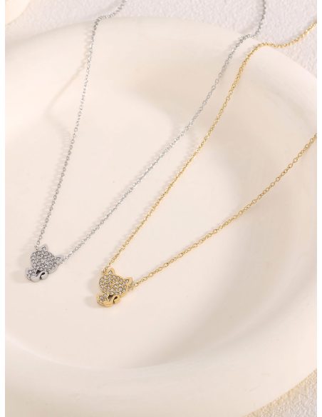 Collier pendentif chat avec zirconias