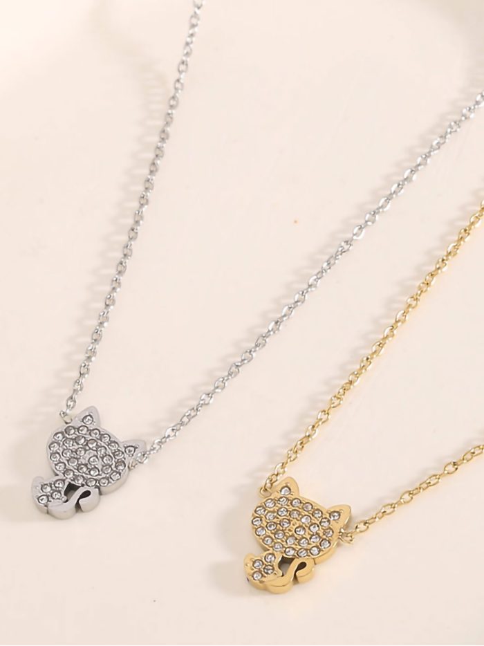 Collier pendentif chat avec zirconias