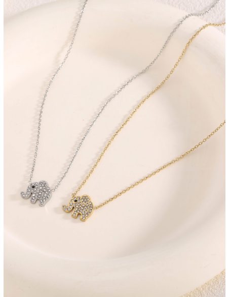 Collar colgante elefante con circonitas