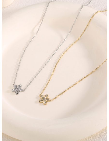 Anhänger Halskette Blume mit Zirkonia