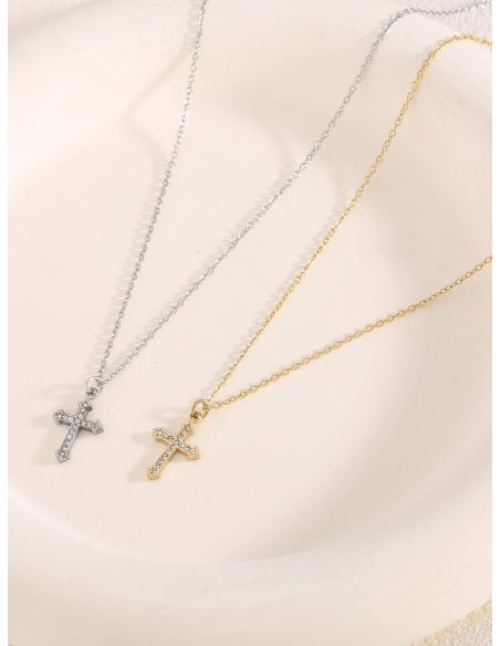 Collar colgante cruz con circonitas