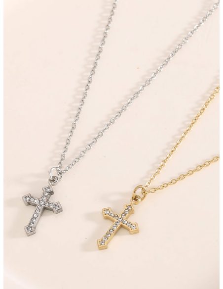 Collar colgante cruz con circonitas