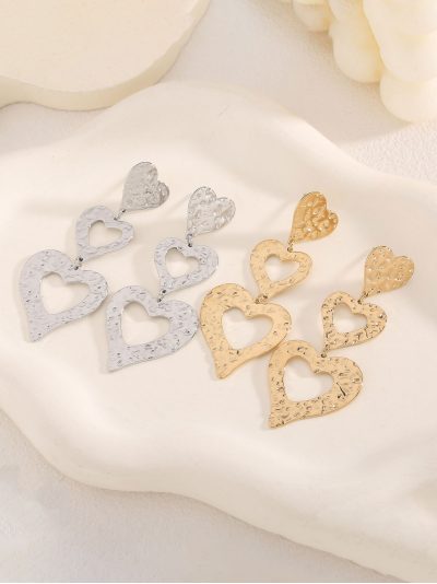 Pendientes largos corazón textura