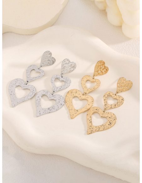 Pendientes largos corazón textura
