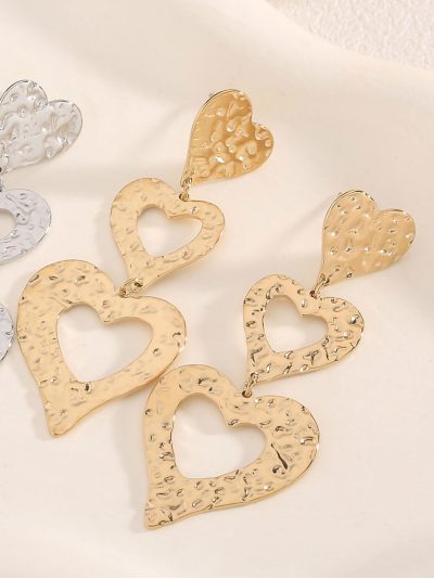 Pendientes largos corazón textura 2
