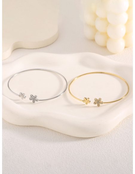 Pulsera rígida flor con circonitas