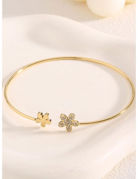 Pulsera rígida flor con circonitas