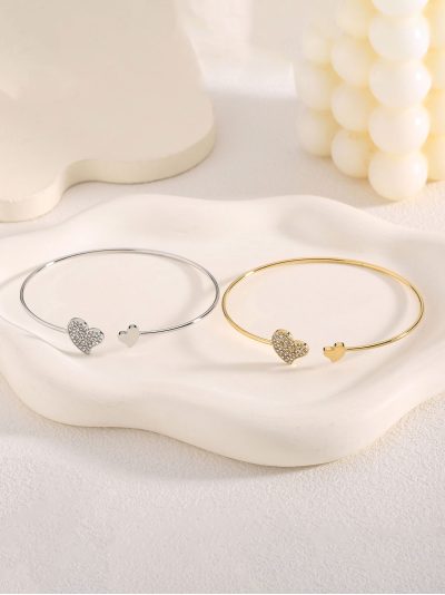 Pulsera rígida corazón con circonitas