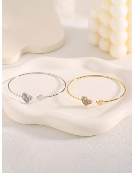 Pulsera rígida corazón con circonitas