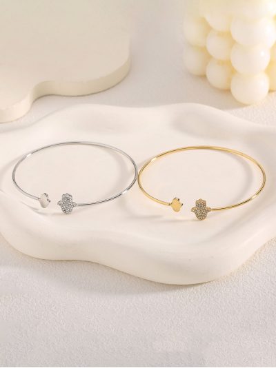 Pulsera rígida mano de fátima con circonitas