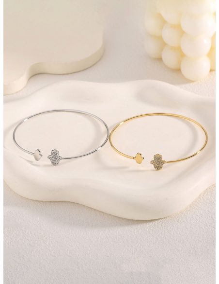 Pulsera rígida mano de fátima con circonitas
