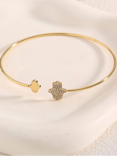 Pulsera rígida mano de fátima con circonitas 2