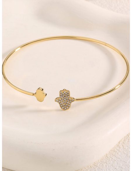 Pulsera rígida mano de fátima con circonitas