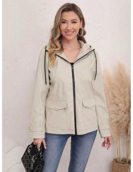 Rubber-coated hooded rain jacket