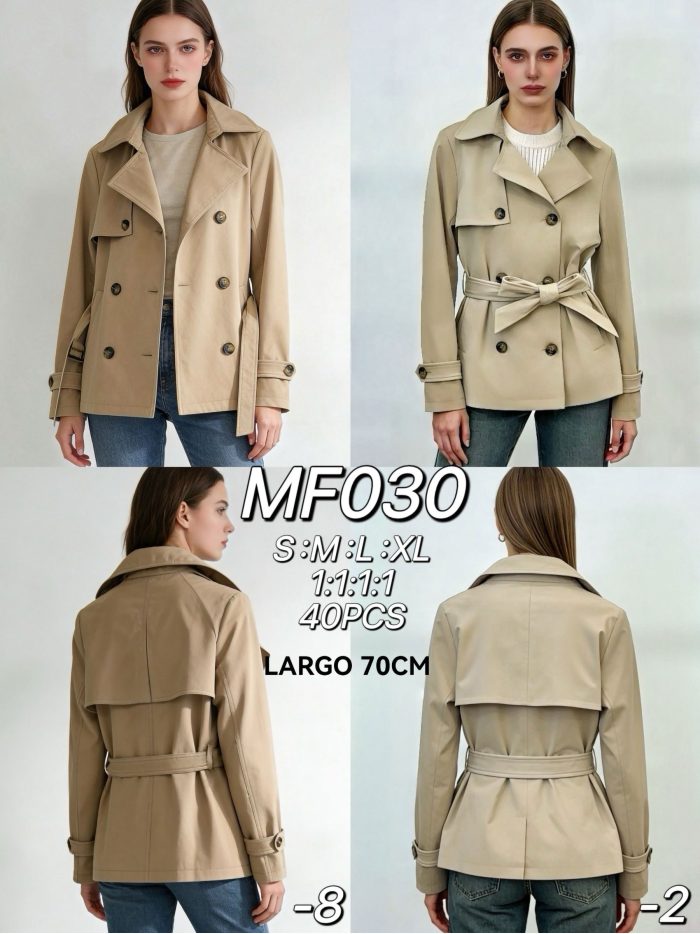 Trench corto cruzado con cinturón