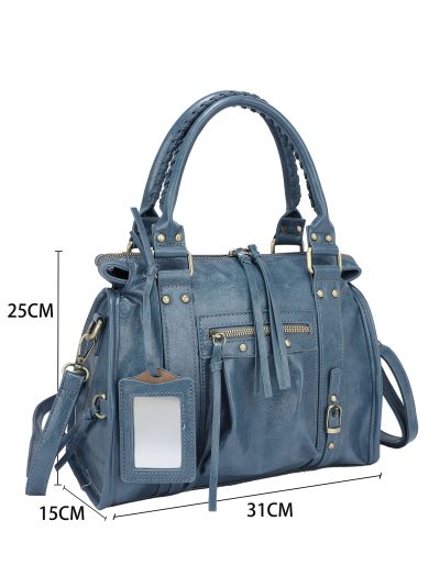 Bolso satchel grande con detalles cremallera