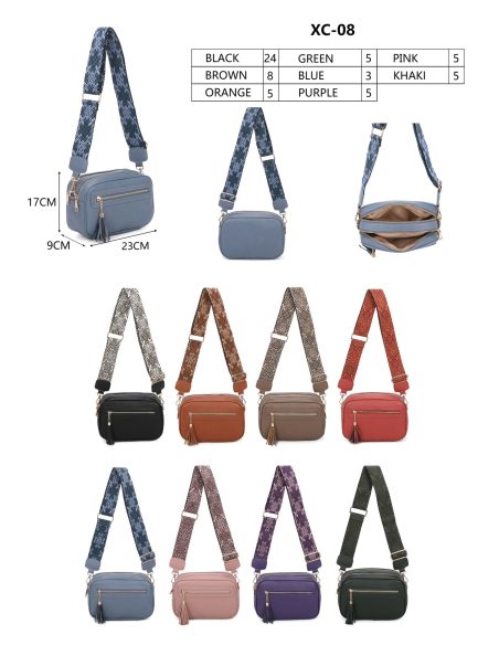 Bolso bandolera borlas correa estampada