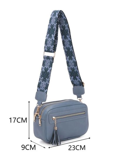 Bolso bandolera borlas correa estampada