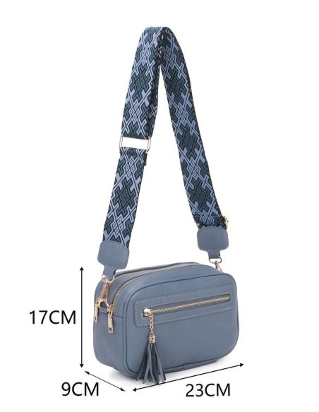 Bolso bandolera borlas correa estampada