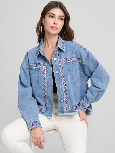 Cazadora denim bordada