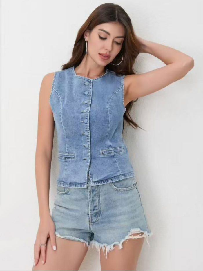 Taillierte ärmellose Jeansweste