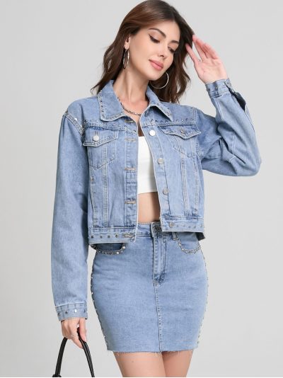 Cazadora denim corta tachuelas