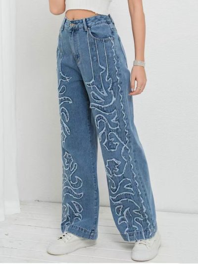Jeans wide leg bordado