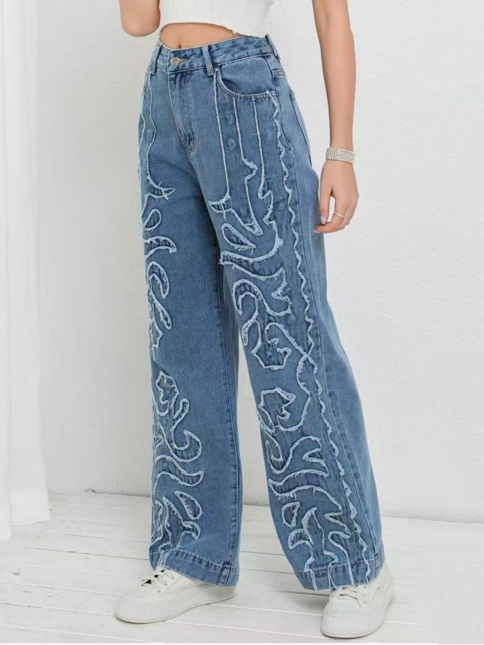 Jeans wide leg bordado