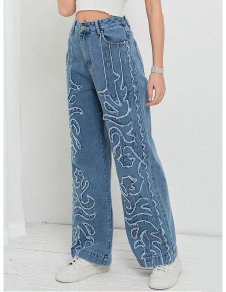 Jeans wide leg bordado