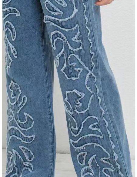 Jeans wide leg bordado